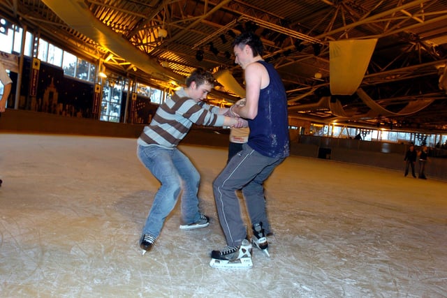 Hall Cross pupils Michael Howard and Andrew Bentley, both aged 16, in action at the Dome showing off their moves in 2006