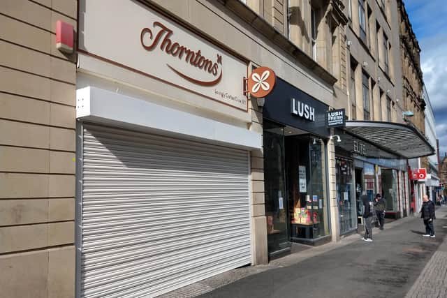 In March, historic Sheffield chocolate company Thorntons announced more than 600 workers were at risk of redundancy after it decided to close all 61 shops due to the ‘ongoing impact of Covid-19’ and a rise in online sales. 
Thorntons, Fargate. Picture: Chris Etchells
