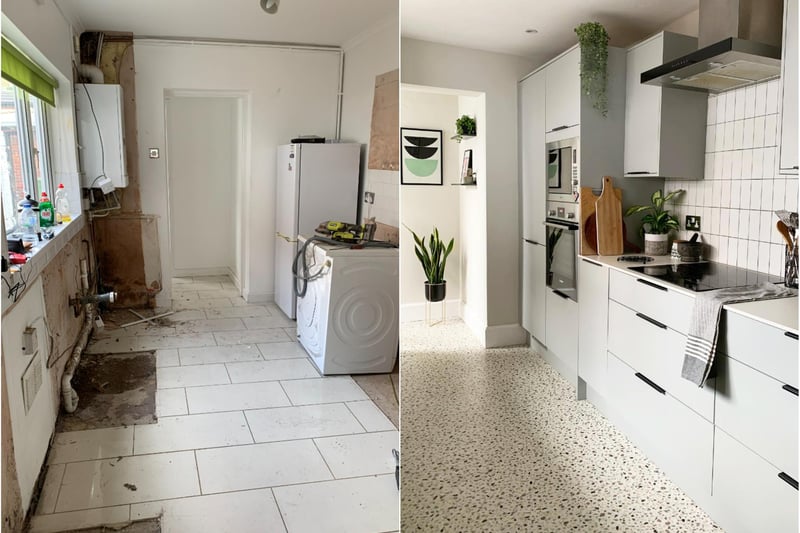 Sarah said: "The kitchen is a typical terrace galley kitchen so we went with a contemporary minimal style to maximise the space. We took it back to brick to do remedial work, all new electrics, new boiler, plastering, spotlights and new kitchen and flooring - all in lockdown."