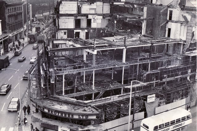 Demolition of Cole Brothers' old store on Fargate, Sheffield on October 15, 1964