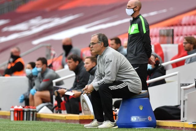 Again, it's hard to imagine things any other way now, but when Bielsa first turned up at Leeds with his trusty blue bucket, more than a few eyebrows were raised. Perched atop his bizarre seat all game long, the Argentine made for quite the site in the dugout, and it wasn't long before the club were selling replicas to enamoured supporters. Pleasingly, the bucket made it's Premier League debut against Liverpool on the opening day of this season. (Photo by Paul Ellis - Pool/Getty Images)