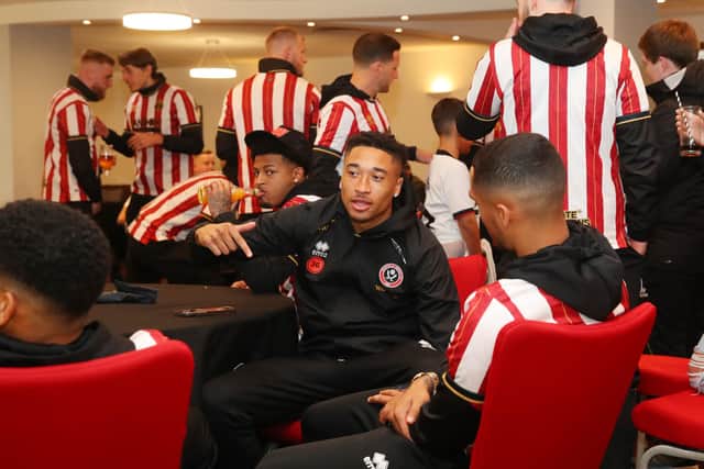 Daniel Jebbison with his Sheffield United team mates after their return to the Premier League: Paul Thomas /Sportimage