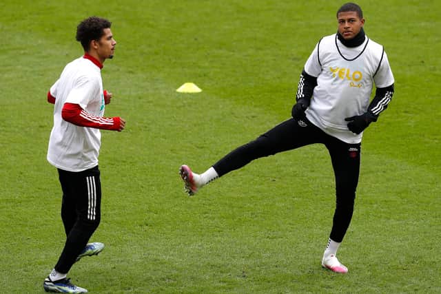 lliman Ndiaye and Rhian Brewster of Sheffield United: Darren Staples/Sportimage