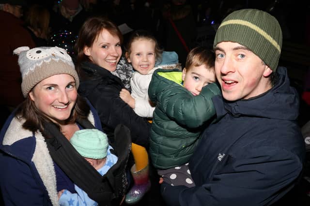 The Bovey-Rogers and Wilkins families. Emsworth Christmas lights switch on, St Peter's Square, Emsworth
Picture: Chris Moorhouse (jpns 031221-46)