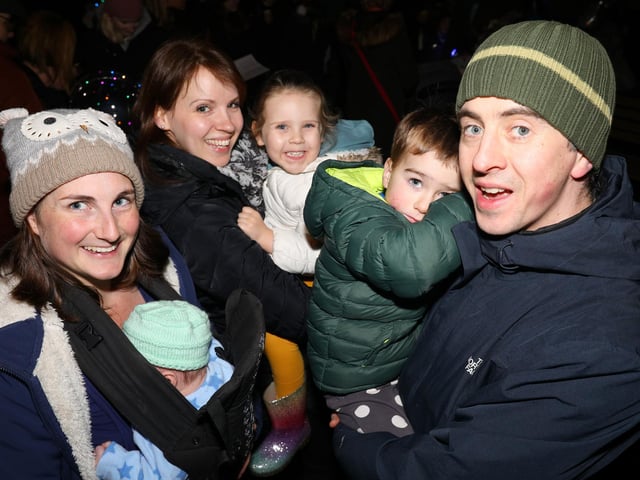 The Bovey-Rogers and Wilkins families. Emsworth Christmas lights switch on, St Peter's Square, Emsworth
Picture: Chris Moorhouse (jpns 031221-46)