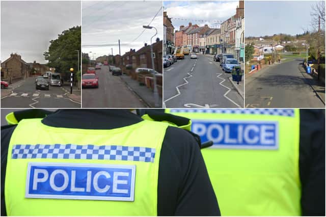 Four of the streets where most reported crime was reported to have taken place across large areas of Northumberland, according to latest figures.