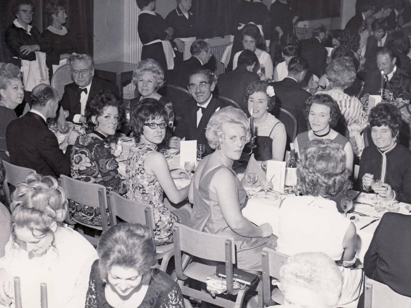 Landport Drapery Bazaar's Christmas dinner at Kimbels, 1970.