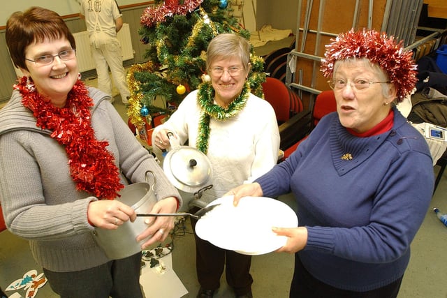 Barbara Green, Anne Hall and Dorothy Kennedy get ready to serve up Christmas Day dinner for more than 70 people in Hartlepool 13 years ago.