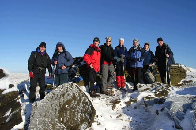 Chris and John Bailey leading Chapel Ramblers over Kinder Scout in 2009