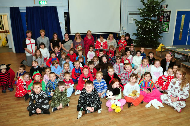 Staff and pupils from Greatham Primary School taking part in the pyjama reading event seven years ago. Are you in the picture?