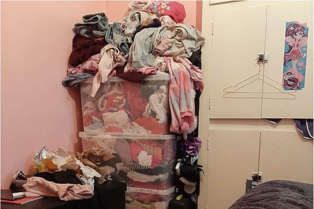 Becca Walton's room could do with a bit more wardrobe space!