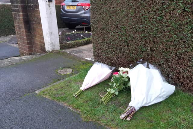 Devastated Sheffield neighbours today paid tribute suspected murder victims Brian and Mary Andrews, described as ‘pillars of the community’. Picturedare  flowers left in memory of the couple outside their home at Terrey Road, Totley, Sheffield