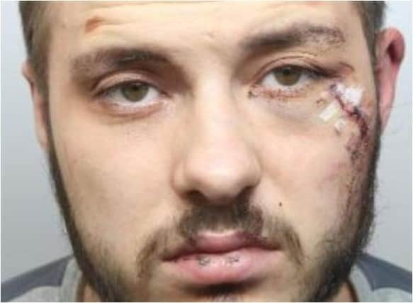 Pictured is Ben Wright, aged 23, of Rodman Street, Woodhouse, Sheffield, who pleaded guilty to robbery and possessing a knife in public from December 13 and he also admitted two burglaries from December 15. Sheffield Crown Court heard in January how Wright, 23, demanded cash from the female shopkeeper when he raided the Ironbridge Convenience Store, on Retford Road, Sheffield, on December 13, with a knife and while wearing a plastic skull mask.