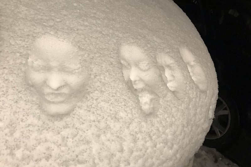 Faces frozen in the snow (Picture: Kelly Thomson)