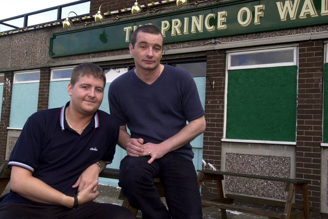 Mark Childs and Richard reynolds outside the Prince of Wales pub, Balby in October 2001