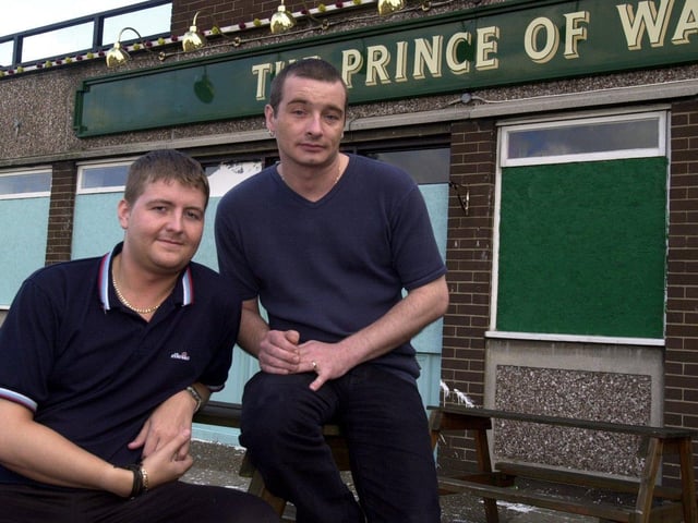Mark Childs and Richard reynolds outside the Prince of Wales pub, Balby in October 2001