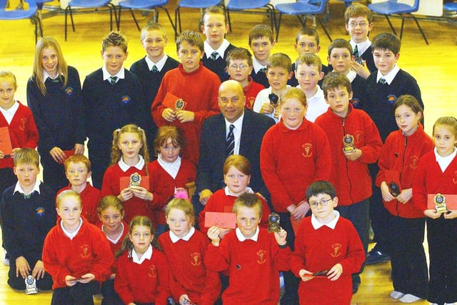 The St Aidan's School attendance awards in 2003 with Neale Cooper there to meet the pupils. Remember this?
