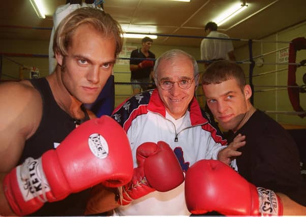 Gladiators star Hunter joins Ryan Rhodes as the Sheffield boxer prepares for a fight, with Brendan Engle stepping in to keep it friendly