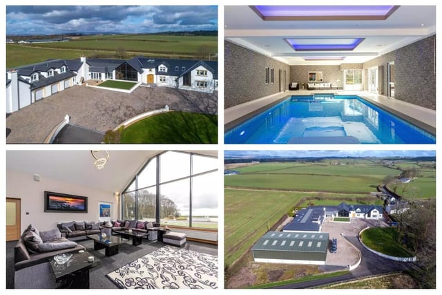 Found just 15 miles south of Glasgow, this modern, 6 bedroom, L shaped family mansion is surrounded by beautiful countryside and farmland. Boasting 10,700 square feet of space, a bespoke kitchen/diner and an impressive leisure suite featuring a 40ft heated indoor swimming pool, a gym and changing rooms. 

On the market for 895,000 GBP