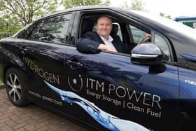 Graham Cooley, Chief Executive Officer at ITM Power in a hydrogen fuelled Toyota Mirai.