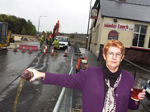 Milestone pub landlady Janet Worth whose profits are draining away thanks to the roadworks which are going on outside her Denaby Main pub. Pictured in 2002