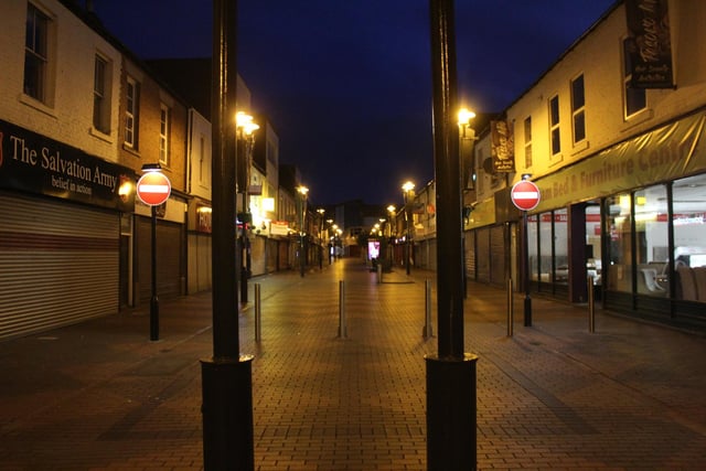 An empty Blandford Street after dark.
