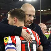 Sheffield, England, 26th April 2023. H.R.H Prince Abdullah with Billy Sharp of Sheffield Utd after the Sky Bet Championship match at Bramall Lane, Sheffield. Darren Staples / Sportimage