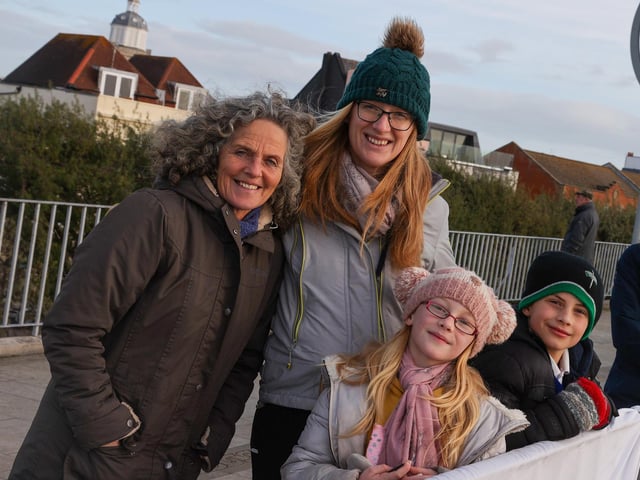 Kobe and Orla Brown (8) with mum Gemma Brown and mum, Jinny Dallyn waiting for PO Gavin Brown. Photos by Alex Shute