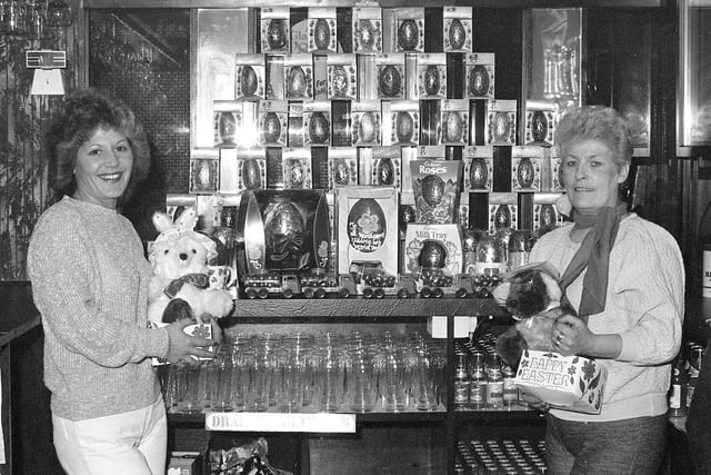 Customers at Sunderland's Imperial Vaults pub donated Easter eggs for disabled children in 1985.