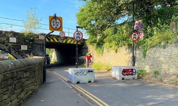 Planters blocking Little London Road, Sheffield to motor vehicles as part of temporary measures for the Sheaf Valley Cycle Route had to be placed with these bollards by Sheffield City Council after protesters moved them. Picture: Sheffield City Council