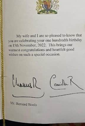 The special card sent by King Charles and the Queen Consort. Picture: Andy Kershaw