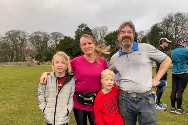 Graves Park parkrun. The White family travelled to Sheffield over the weekend from Manchester. From left, Daniel, 10, mum Marlena, little brother Sebastian, 7 and dad, James.