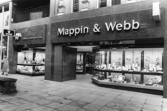 Mappin and Webb Ltd, jewellers, No.14 Fargate (now occupied by Office shoes) 1983
