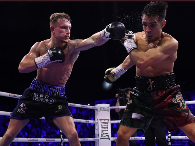Dalton Smith rocks Jose Zepeda for the WBC international super lightweight title. Picture: Mark Robinson/Matchroom Boxing