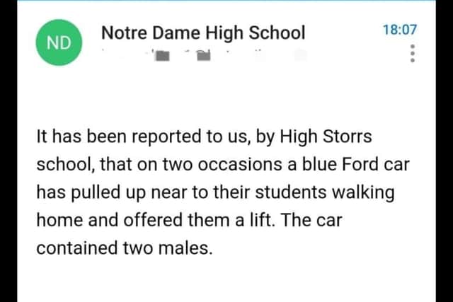 The email sent home to parents from Notre Dame High School. The message was also shared by High Storrs School.