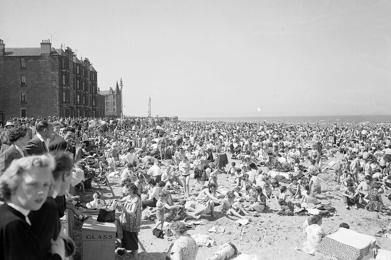 These crowds were attracted to the beach during the Edinburgh Trades Holiday in 1959.