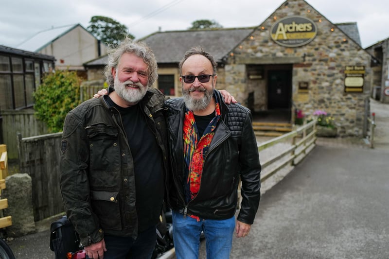 The Hairy Bikers, Si King and Dave Myers, outside Archers Cafe. They sampled the speciality 'lamb bacon' and called the salt marsh lamb "superb".