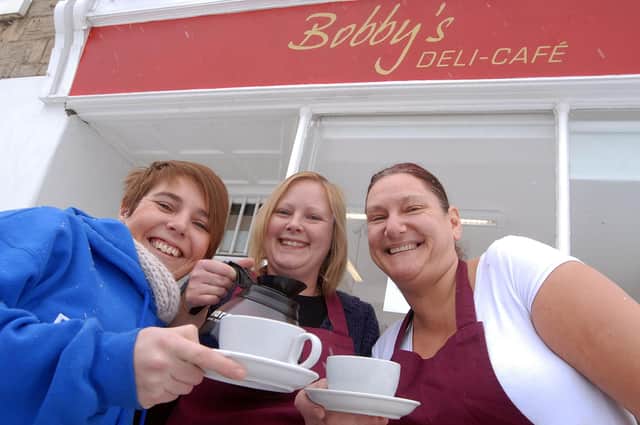 Rachel Fish, manager Emma Waterfield and Lynn Haystead at Bobby's Deli Café on Littleworth  in 2010.