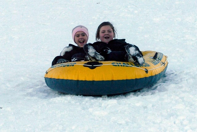These snow lovers in Ringinglow, Sheffield in December 2010 had fun in a rubber dinghy!