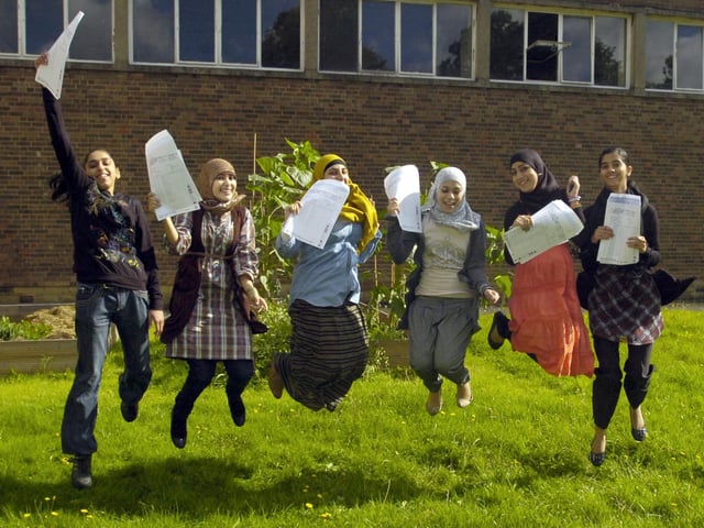 Abbeydale GCSE Results Day 2010 - celebrating their results, from left, are Halima Khan, Mariam Babar, Inshar Fiaz, Tasbina Bashir, Tehseena Rabiem and Shahfana Ahmed