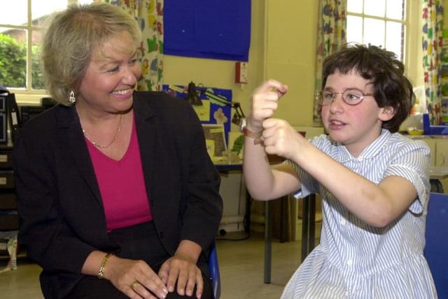 Rosie Winterton spent the day as a volunteer at the Deaf Trust in 2000. She is with child Jade Moffat aged 10.