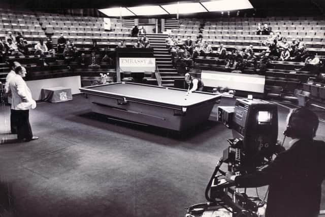 Cliff Thorburn in action during his semi-final against Dennis Taylor at the first-ever World Professional Snooker Championship at the Crucible Theatre, Sheffield in April 1977