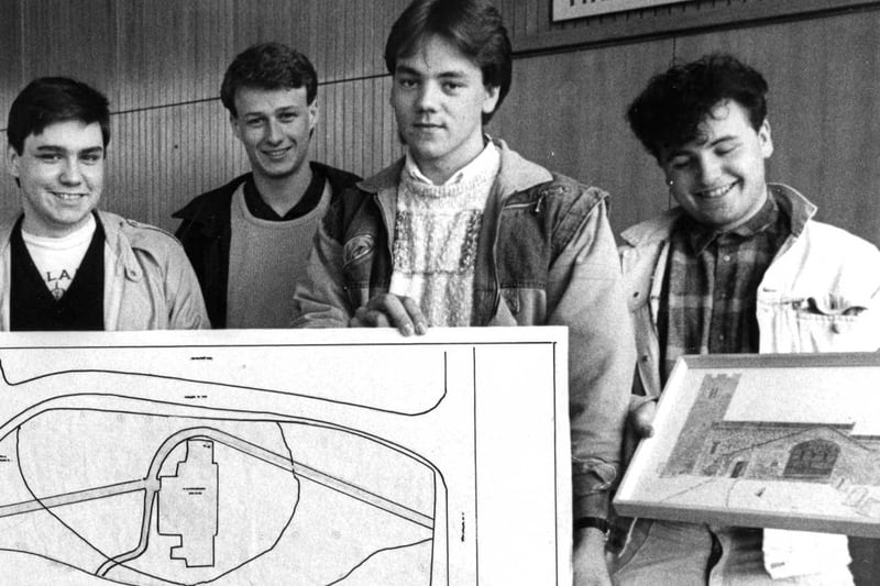 Hartlepool College Further Education student surveyors Ian Watling, Simon Turner, Jonathan Davidson and Steven Downing pictured with their scale plan of Redmarshall Church, near Stockton. Remember this?