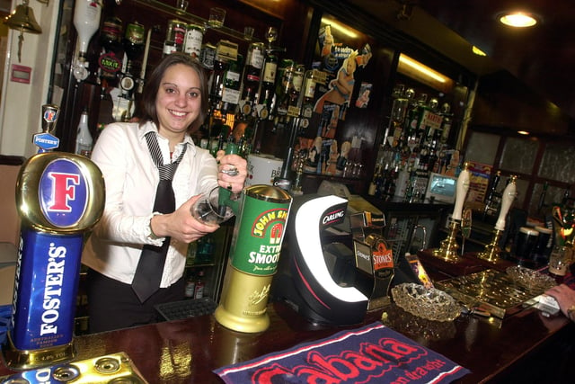 The Granby Inn pub bar staff Charlie Horvath pictured in 2002