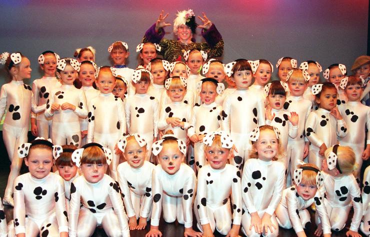 The Entertainers show at the Civic Theatre in 1999. Jackie Everton dancers dressed as dalmatian dogs.