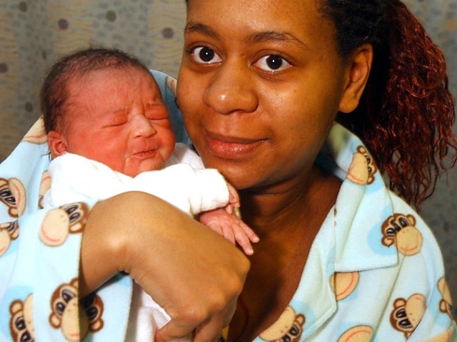 Talla Wray of Brightmore Drive with her baby girl Samira, born on New Year's Day at Sheffield's Jessop Wing at 04.08am, weighing 5lbs 8oz