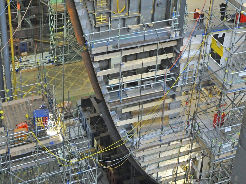 Parts of the HMS Queen Elizabeth in construction with Portsmouth Naval Base in December 2010. Picture: Sarah Standing (104168-1047)