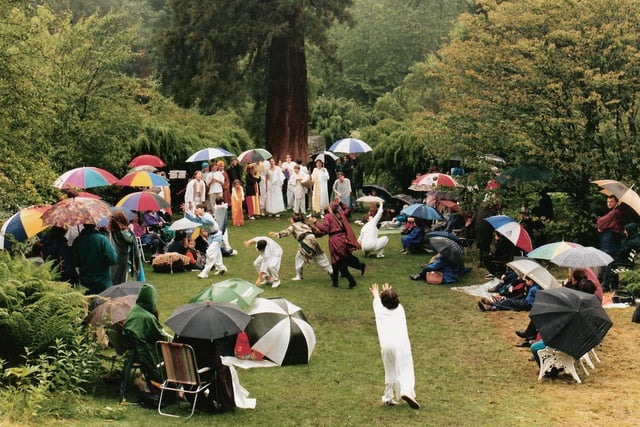 Sheffield Youth Theatre perform The Tempest in the rain at Chatsworth Gardens