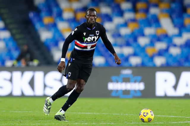 Omar Colley of UC Sampdoria controls the ball during the Serie A match between SSC Napoli and UC Sampdoria at Stadio Diego Armando Maradona on December 13, 2020 in Naples, Italy: Matteo Ciambelli/DeFodi Images via Getty Images