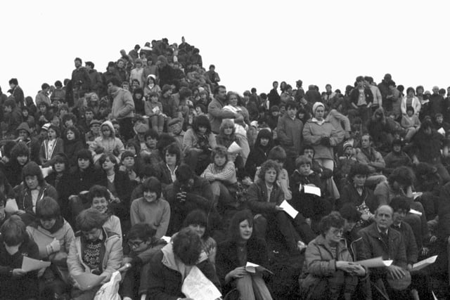 Crowds gather for the traditional service at the top of Arthur's Seat in Edinburgh, May Day 1983.